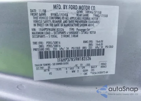 2009 Ford Focus Sel z USA, uszkodzony, nr VIN 1FAHP37N59W183526